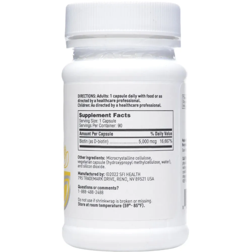 Biotin 5000 mcg 90 vegcaps By Klaire Labs/SFI Health