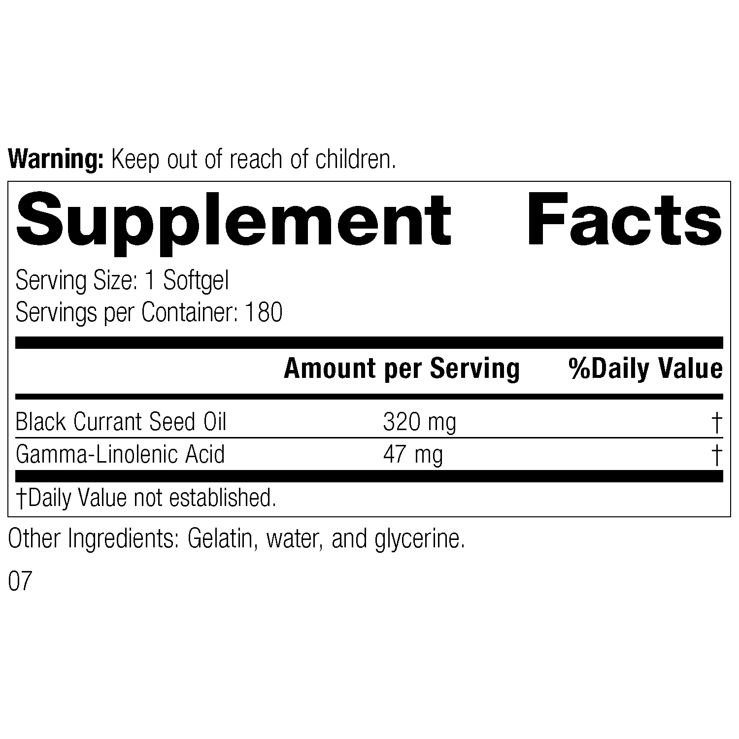 Black Currant Seed Oil. 180 Softgels