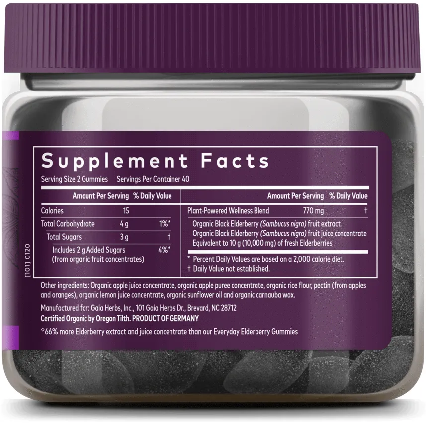 Black Elderberry Extra Strength 80 vgummies by Gaia Herbs
