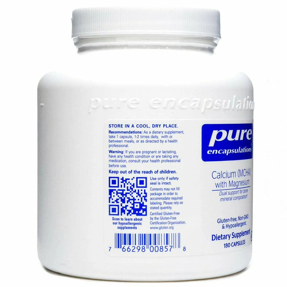 Calcium (MCHA) with Magnesium 180 vcaps by Pure Encapsulations