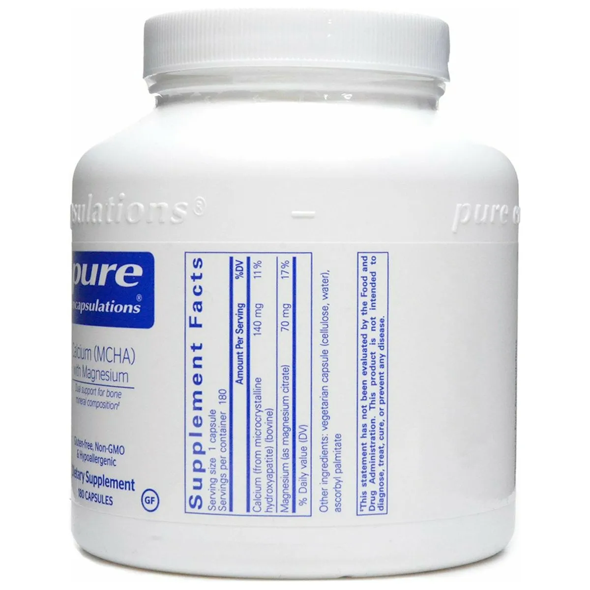 Calcium (MCHA) with Magnesium 180 vcaps by Pure Encapsulations