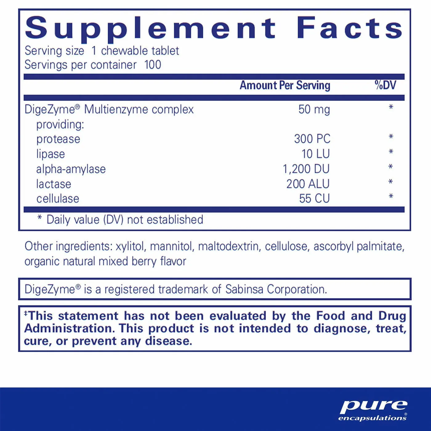 Digestive Enzyme Chewables 100 tabs by Pure Encapsulations