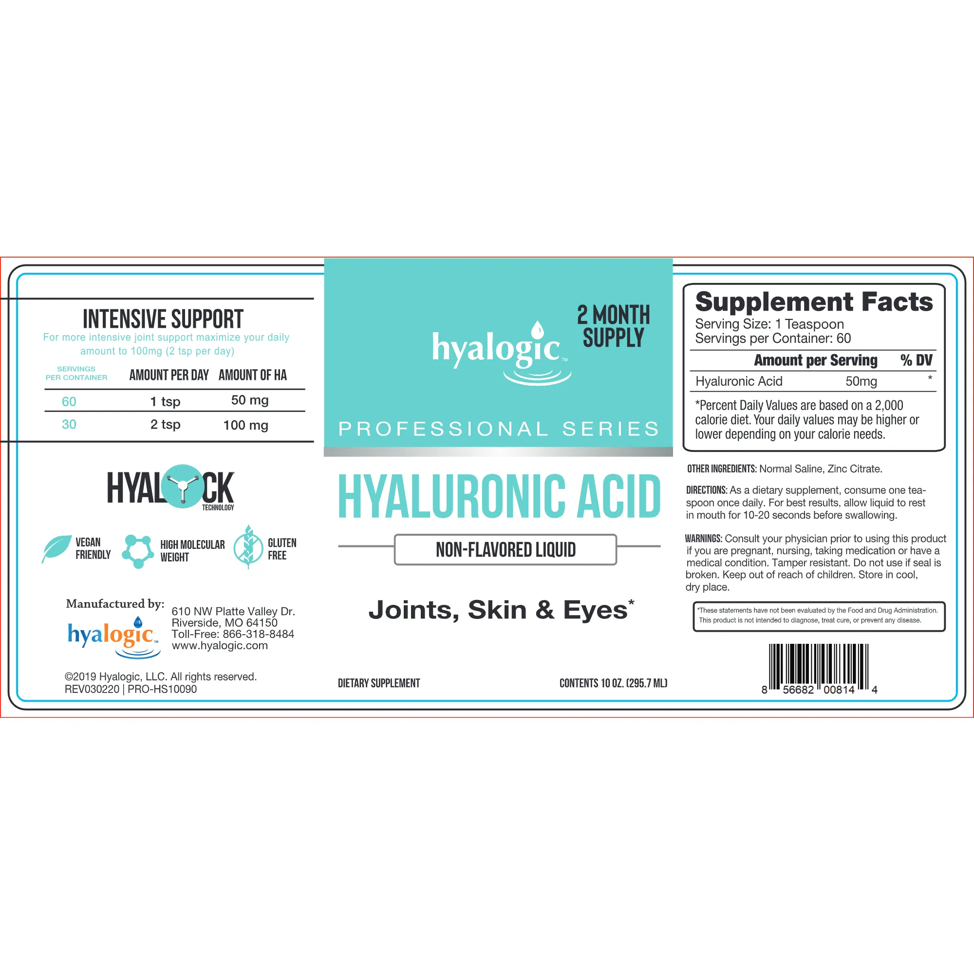 Joints. Skin & Eyes HA Liquid 10 oz by Hyalogic