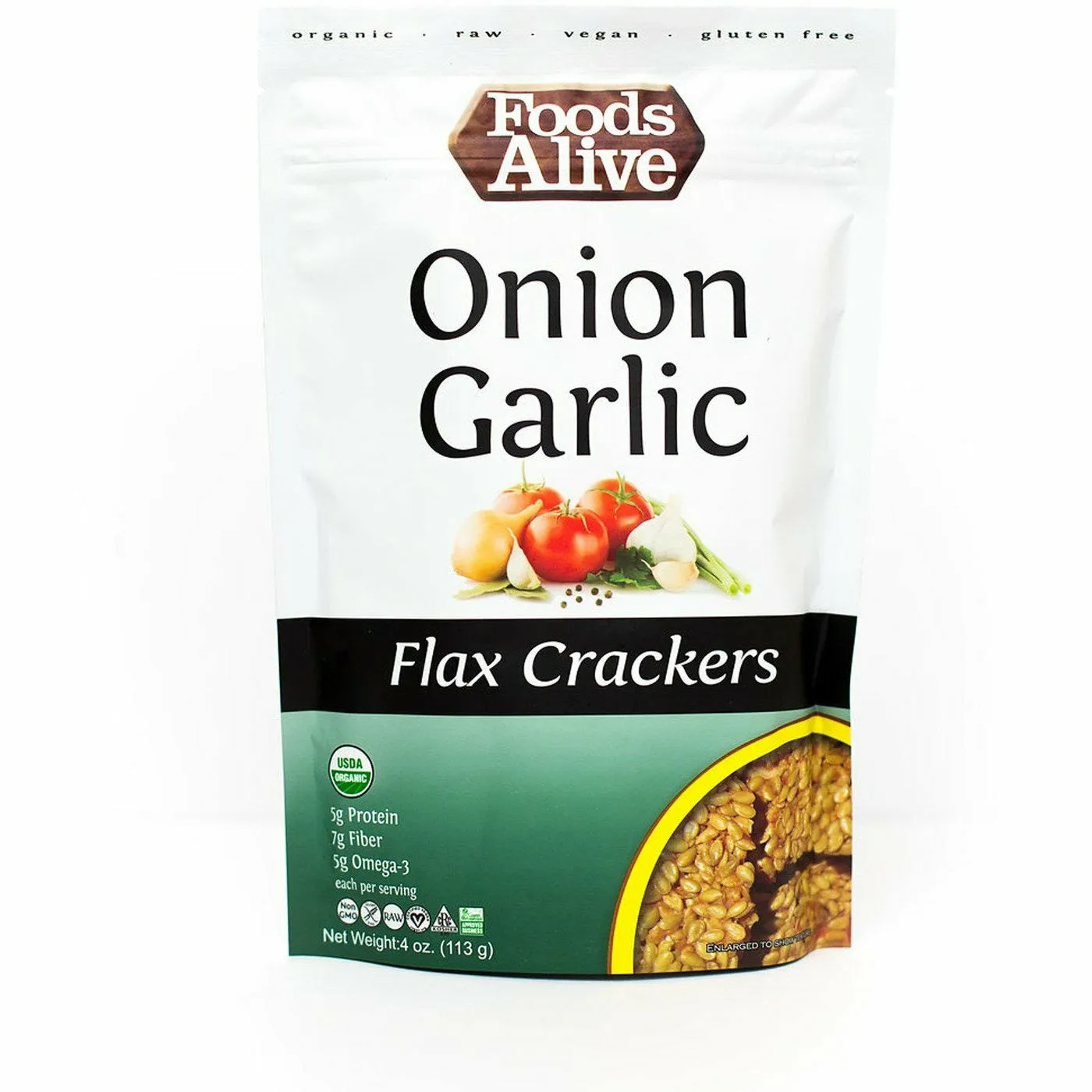Onion Garlic Flax Crackers 4 oz by Foods Alive