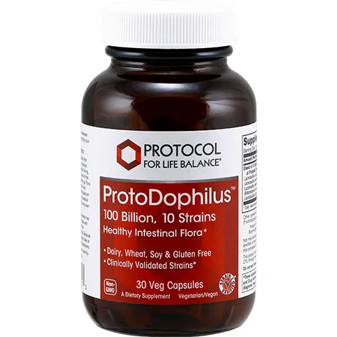 ProtoDophilus 100 Billion. 10 Strains 30 vcaps by Protocol For Life Balance