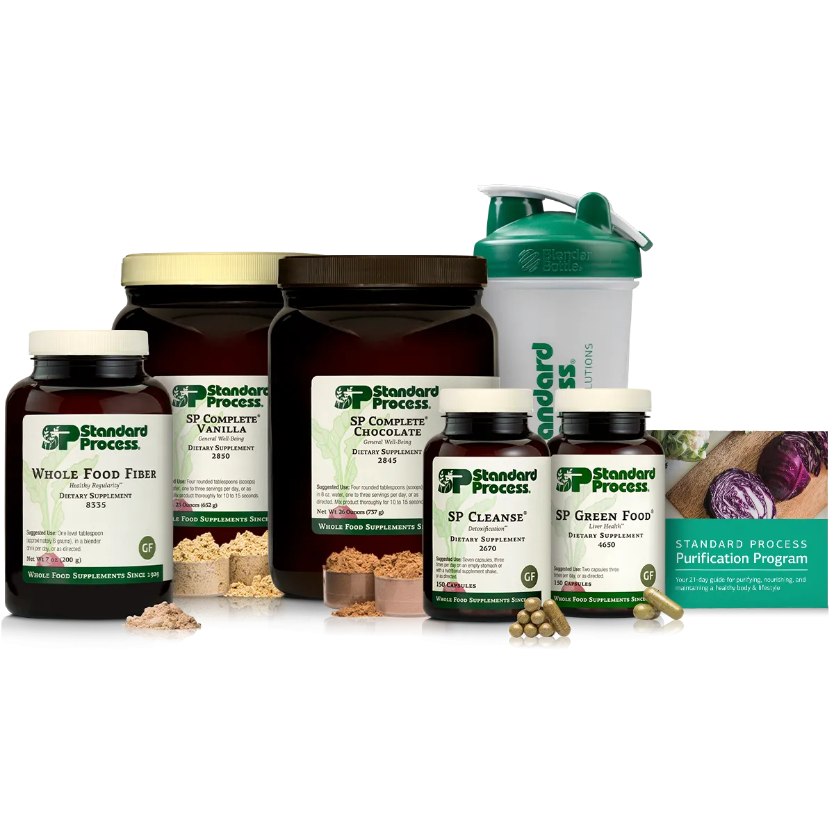 Purification Product Kit. 1 Kit with SP Complete Chocolate. SP Complete Vanilla & Whole Food Fiber