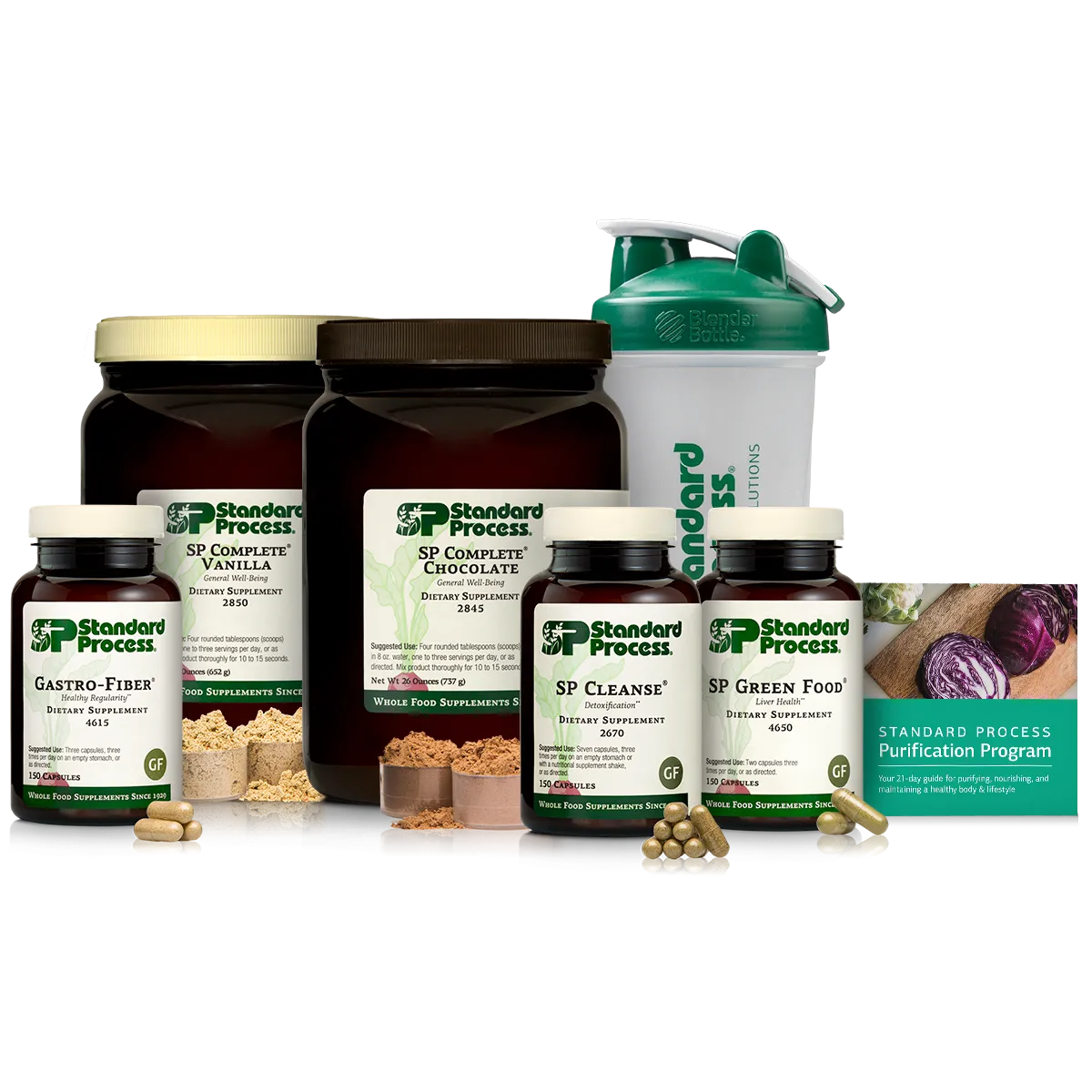 Purification Product Kit. 1 Kit with SP Complete Chocolate. SP Complete Vanilla and Gastro Fiber