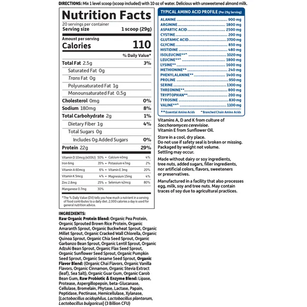 RAW Organic Protein Van Chai 20 srvng by Garden Of Life