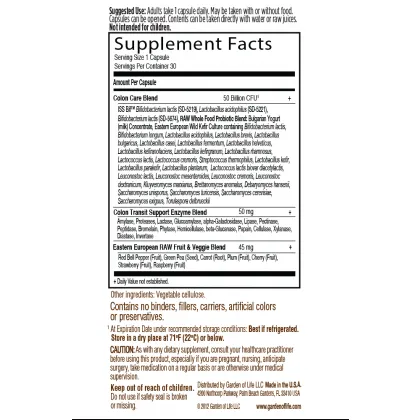 RAW Probiotics Colon Care 30 vcaps by Garden Of Life