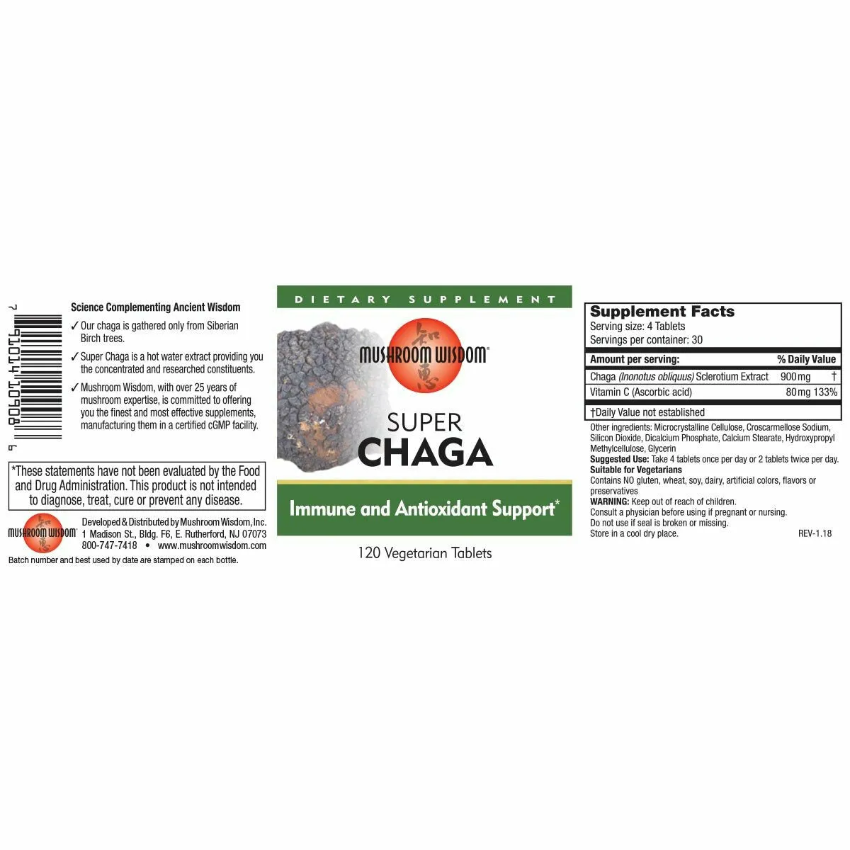 Super Chaga 120 vtabs by Mushroom Wisdom. Inc.
