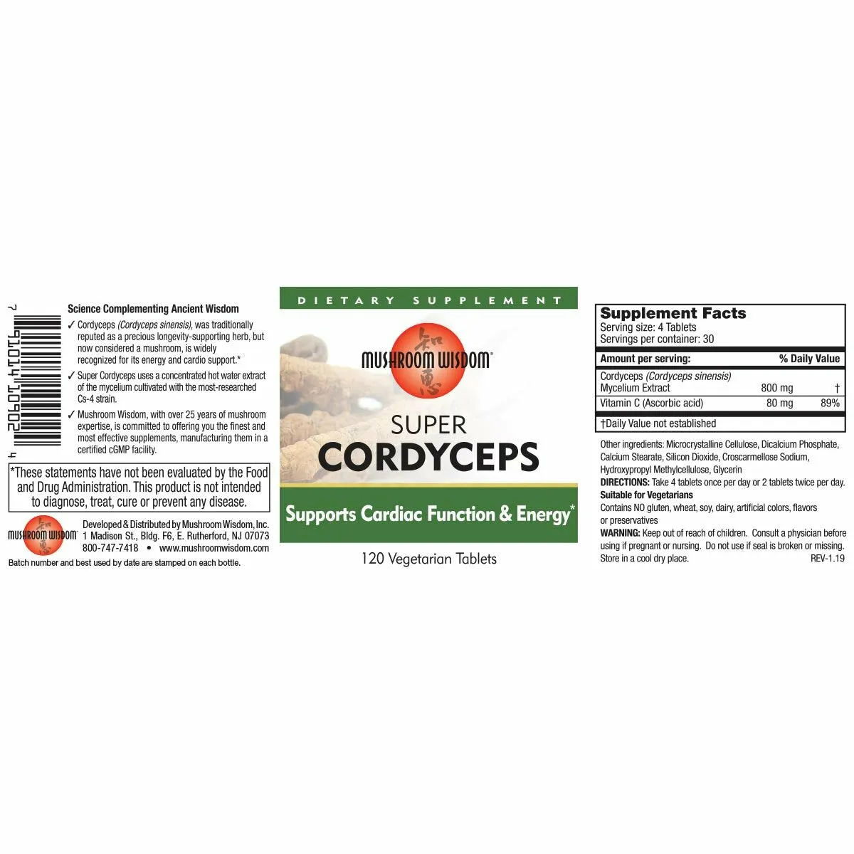 Super Cordyceps 120 vegtabs by Mushroom Wisdom. Inc.