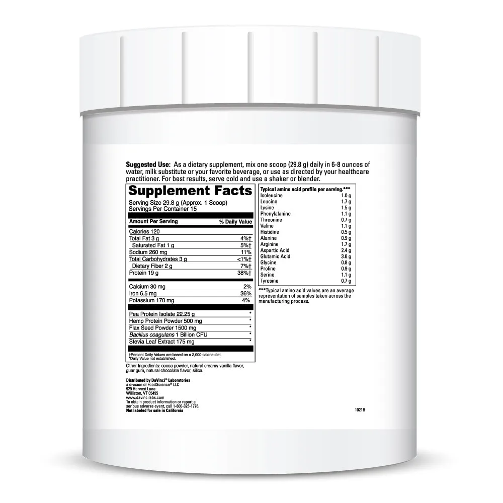 Vegan Protein Creamy Chocolate 15 servings By Davinci Labs