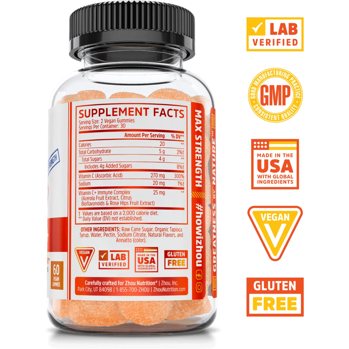 Vitamin C  Gummies 60 ct By ZHOU Nutrition