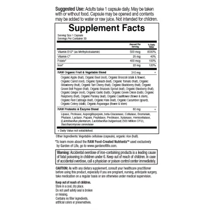 Vitamin Code Raw Iron 30 vcaps by Garden Of Life