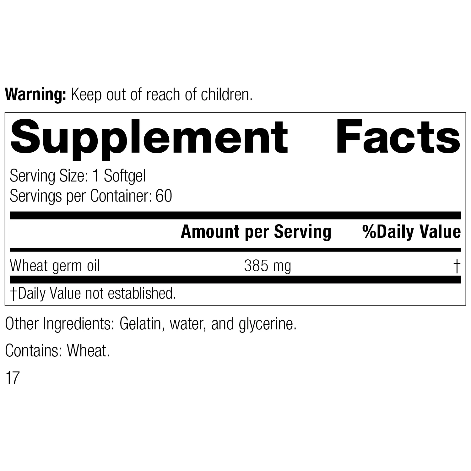 Wheat Germ Oil. 60 Softgels