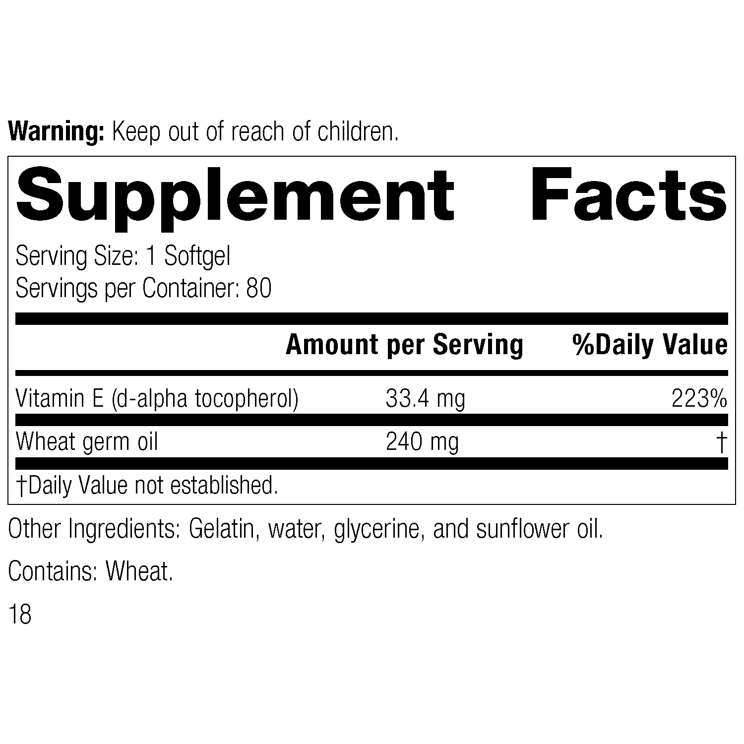 Wheat Germ Oil Fortified. 80 Softgels
